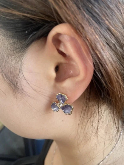 1 Pair Bohemian Minimalist Flower Enamel 316L Stainless Steel Zircon 14K Gold Plated Ear Studs