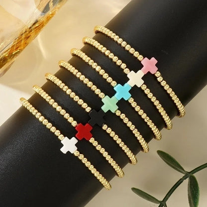Arylic Copper Beaded Cross Bracelets