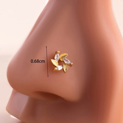 1 Piece Nose Rings & Studs Casual Minimalist Butterfly Antlers 316L Stainless Steel Copper Inlay Zircon Nose Rings & Studs