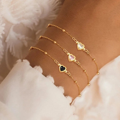 Elegant Minimalist Classic Style Heart Shape 201 Stainless Steel Copper Zircon Cable Chain Bracelets In Bulk