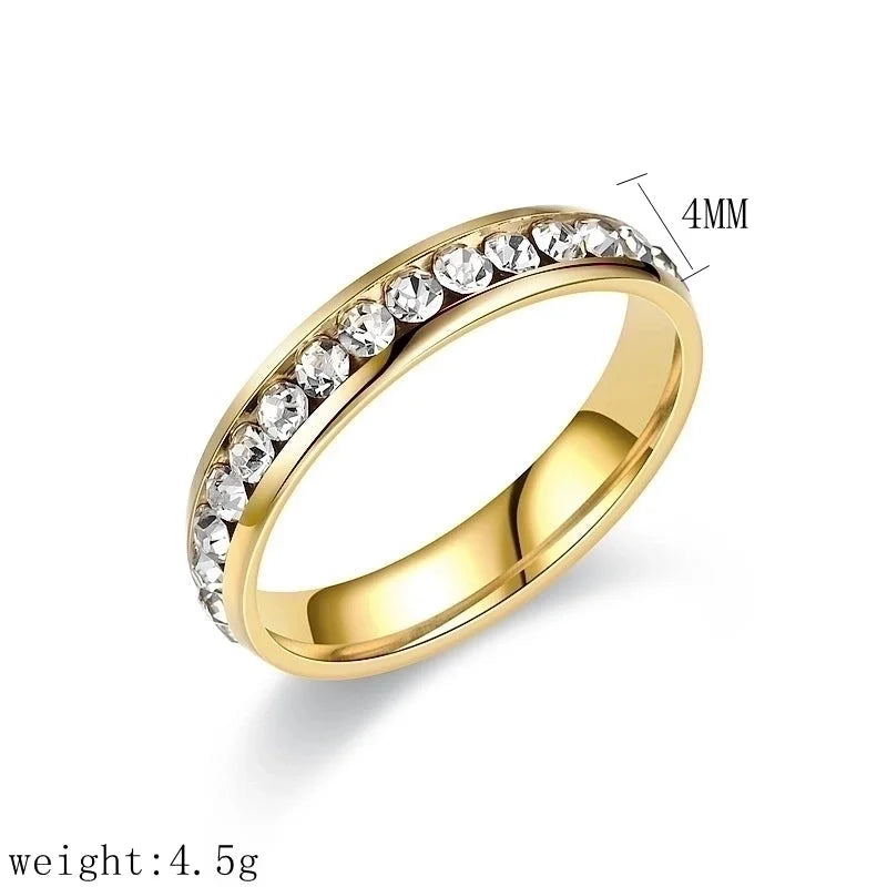 Modern Style Round Titanium Steel Artificial Diamond 18K Gold Plated Inlay Rings