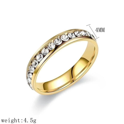 Modern Style Round Titanium Steel Artificial Diamond 18K Gold Plated Inlay Rings