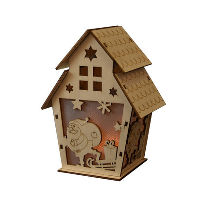 2 Pieces Christmas Decoration Christmas Glowing Wooden House Snow House Tree Decoration Pendant Diy Gift Window Display Wooden