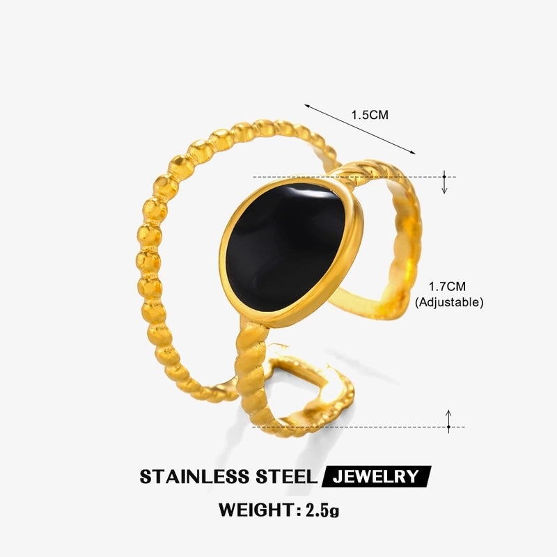 304 Stainless Steel 18K Gold Plated Minimalist Enamel Round Square Open Rings