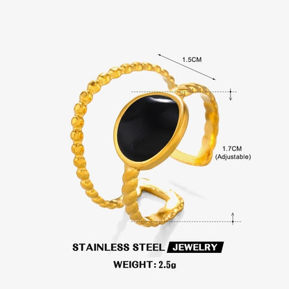 304 Stainless Steel 18K Gold Plated Minimalist Enamel Round Square Open Rings