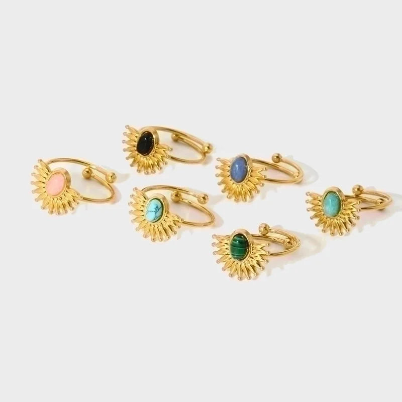 304 Stainless Steel 18K Gold Plated Casual Minimalist Polishing Plating Geometric Natural Stone Adjustable Ring