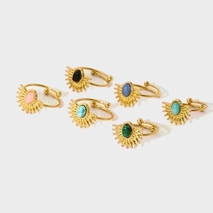 304 Stainless Steel 18K Gold Plated Casual Minimalist Polishing Plating Geometric Natural Stone Adjustable Ring