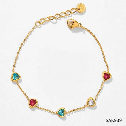 Sweet Heart Shape Stainless Steel Titanium Steel Plating Inlay Zircon Bracelets Necklace
