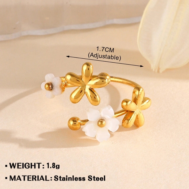 Minimalist Flower 304 Stainless Steel Plating Open Rings