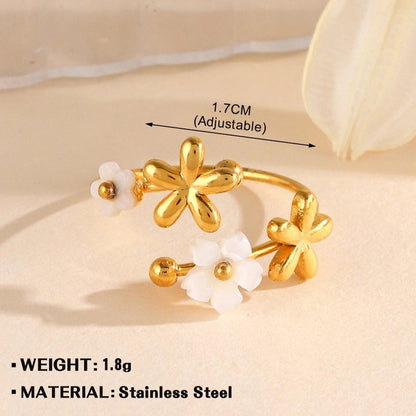 Minimalist Flower 304 Stainless Steel Plating Open Rings