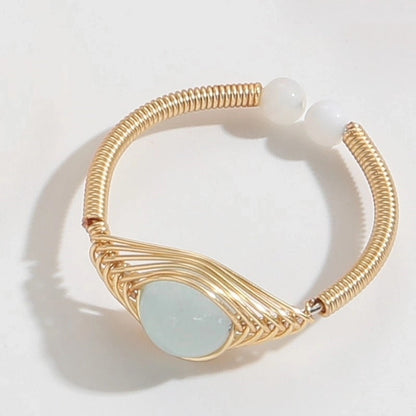 Retro Round Natural Stone Copper 14k Gold Plated Rings