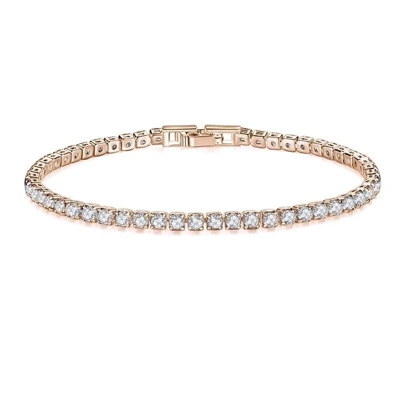 Copper Rhodium Plated Classic Style Inlay Geometric Zircon Bracelets