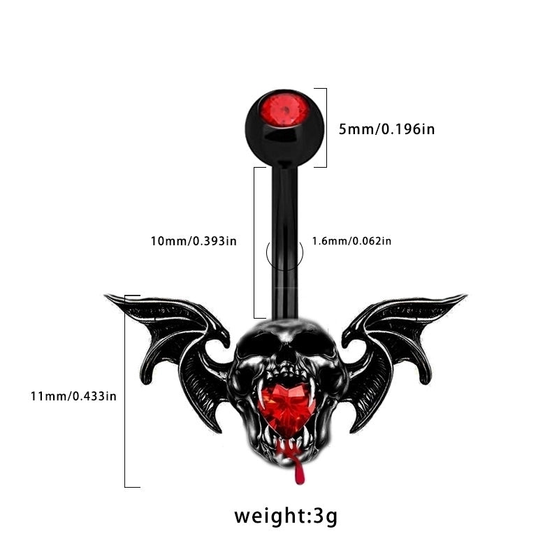 1 Piece Belly Rings Hip-Hop Funny Bat 316 Stainless Steel Alloy Inlay Rhinestones