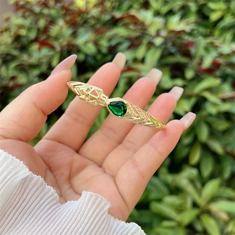 Copper 18K Gold Plated Inlay Geometric Zircon Bangle