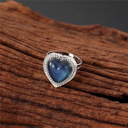 Fashion Heart Shape Stainless Steel Inlay Artificial Gemstones Open Ring 1 Piece