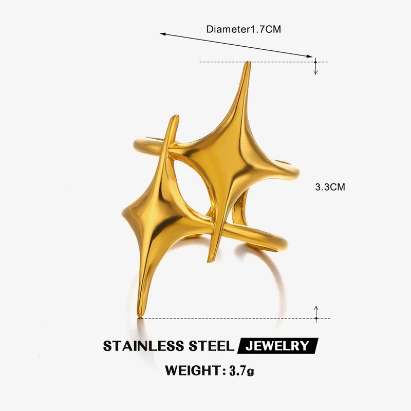 Exaggerated Star 304 Stainless Steel 18K Gold Plated Plating Open Rings