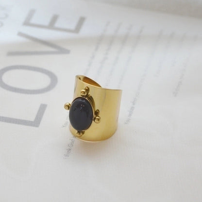 Fashion Round Square 304 Stainless Steel Artificial Gemstones 14K Gold Plated Plating Inlay Open Ring