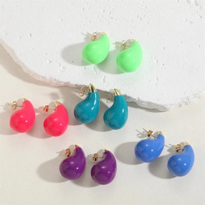 1 Pair Minimalist Water Droplets Epoxy Plating Brass 14k Gold Plated Ear Studs