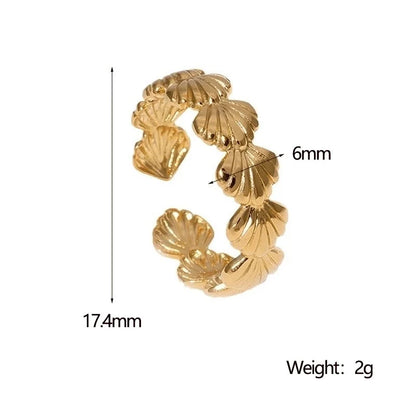 Marine Style Beach Tropical Shell 304 Stainless Steel 18K Gold Plated Open Rings