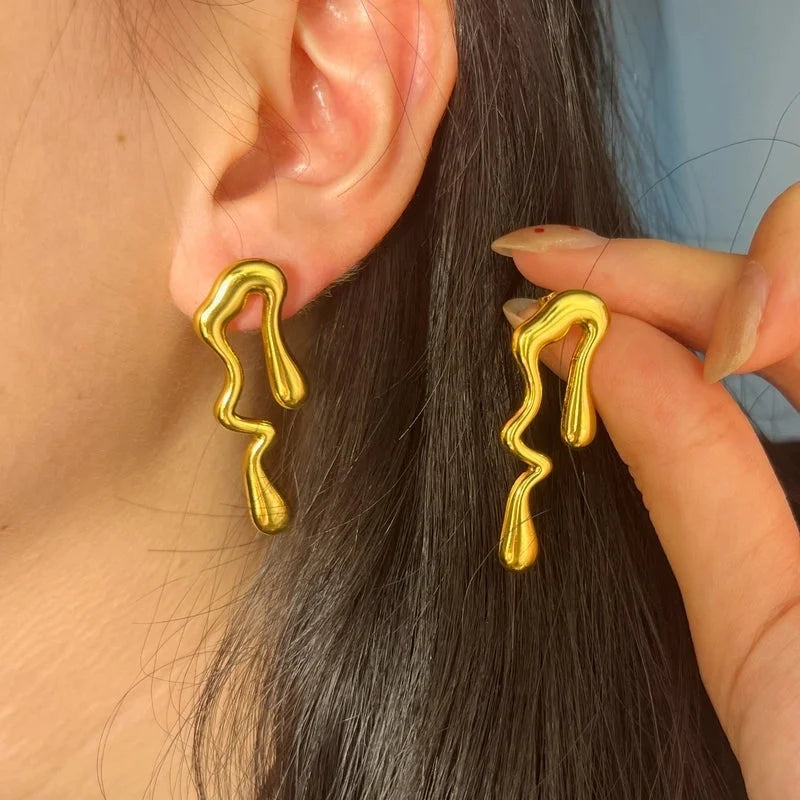 1 Pair Hip-Hop Novelty Classic Style Water Droplets 304 Stainless Steel Imitation Gold Drop Earrings