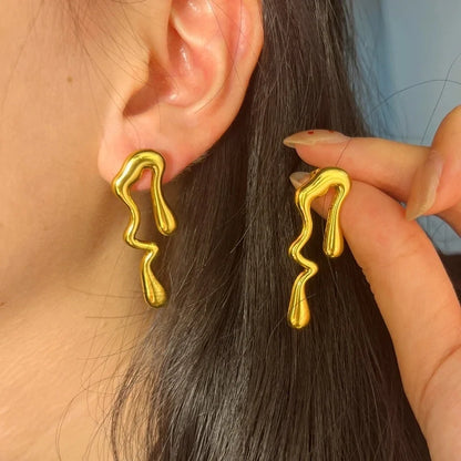 1 Pair Hip-Hop Novelty Classic Style Water Droplets 304 Stainless Steel Imitation Gold Drop Earrings