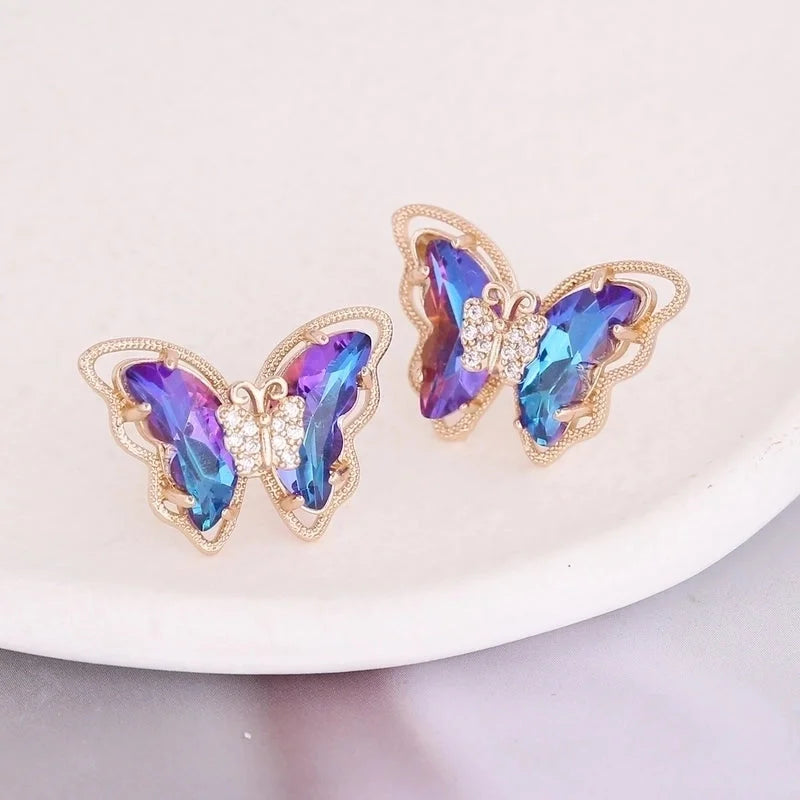 Fashion Butterfly Copper No Inlaid 18K Gold Plated Earrings Ear Studs