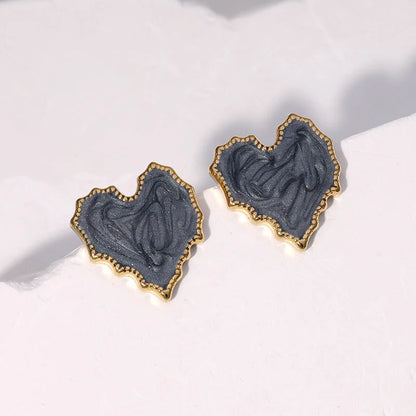 Cute Heart Stainless Steel Electroplating Stud Earrings