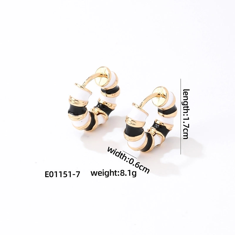 1 Pair Vintage Style Sweet Minimalist Geometric Stripe Enamel Plating Stainless Steel Earrings
