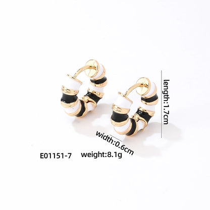 1 Pair Vintage Style Sweet Minimalist Geometric Stripe Enamel Plating Stainless Steel Earrings