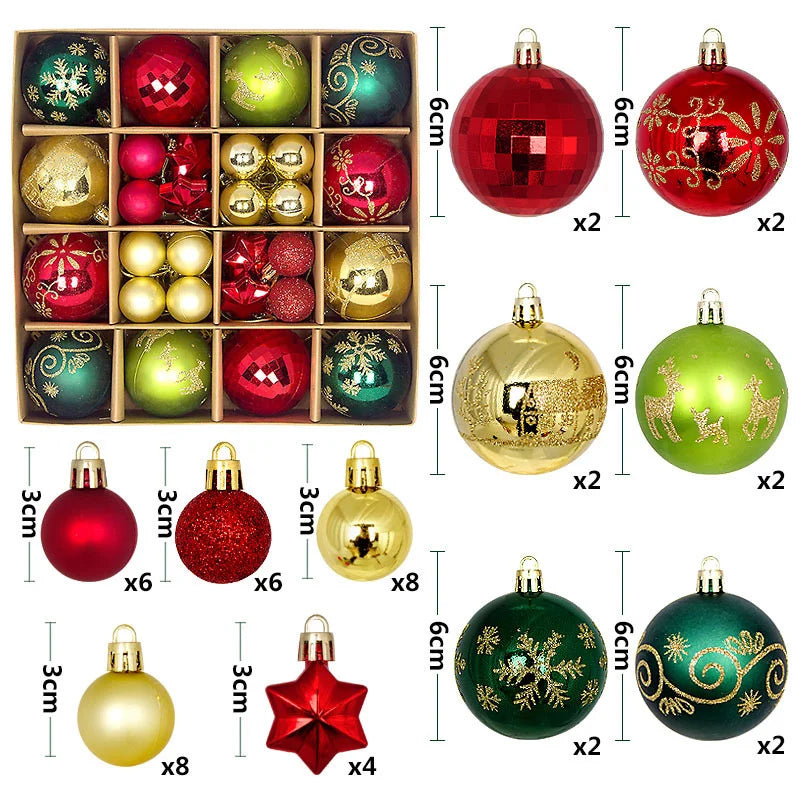 Christmas Ball Gift Box Set Painted Electroplated 44pcs Round Ball Irregular Christmas Ball Ornaments