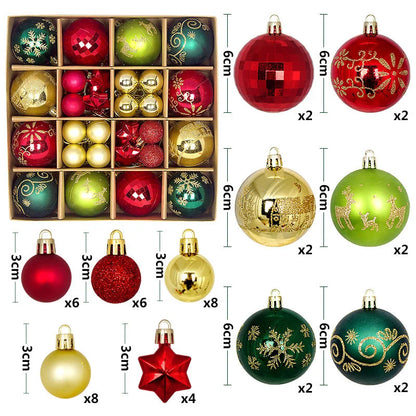 Christmas Ball Gift Box Set Painted Electroplated 44pcs Round Ball Irregular Christmas Ball Ornaments