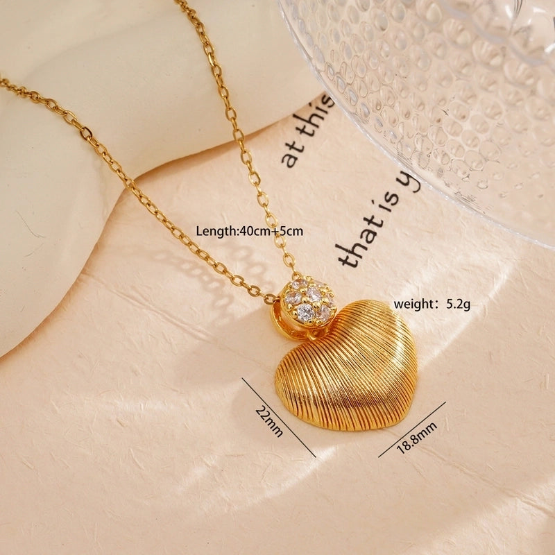 Minimalist Heart Shape 304 Stainless Steel Copper Zircon Gold Plated Plating Inlay Pendant Necklace