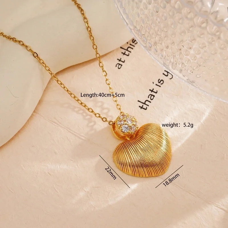 Minimalist Heart Shape 304 Stainless Steel Copper Zircon Gold Plated Plating Inlay Pendant Necklace