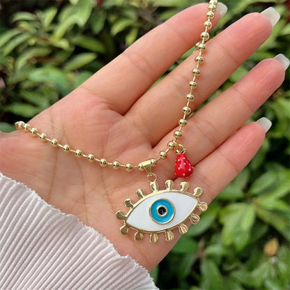 Classic Style Cherry Heart Shape Copper Zircon 18K Gold Plated Pendant Necklace