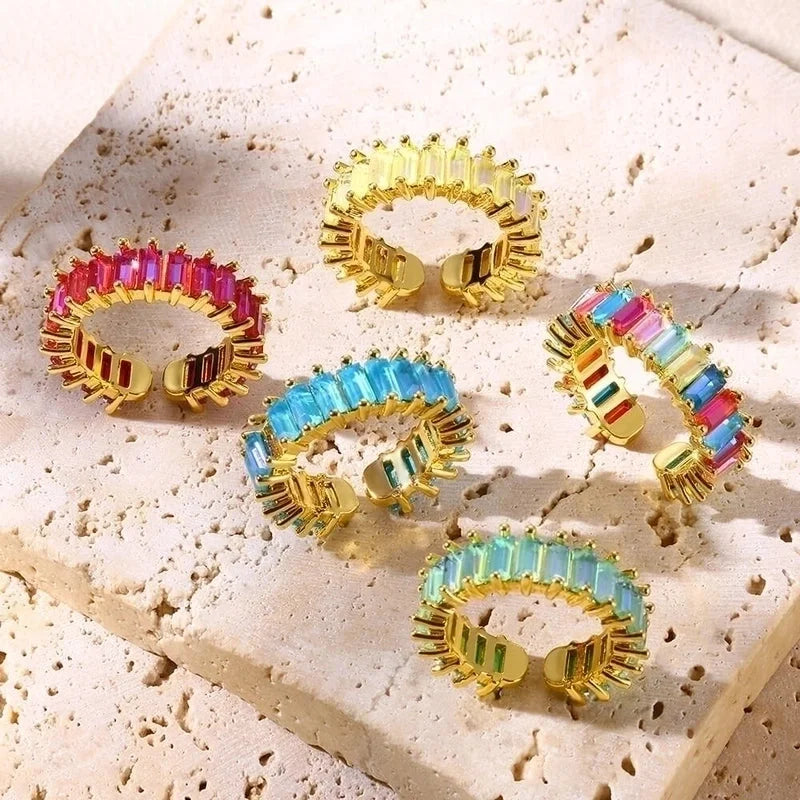 Modern Style Classic Style Geometric 304 Stainless Steel Zircon Plating Inlay Open Rings