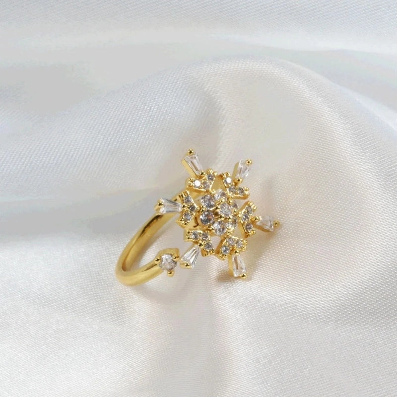 Casual Elegant Flower Copper Zircon Open Rings