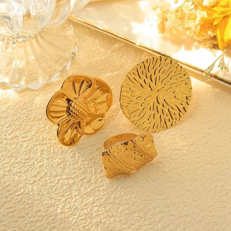 Casual Elegant Commute Geometric Flower 304 Stainless Steel 14K Gold Plated Plating Stainless Steel Rings