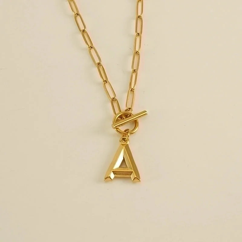 Fashion Letter 304 Stainless Steel Titanium Steel 18K Gold Plated Polishing Gold Plated Pendant Necklace