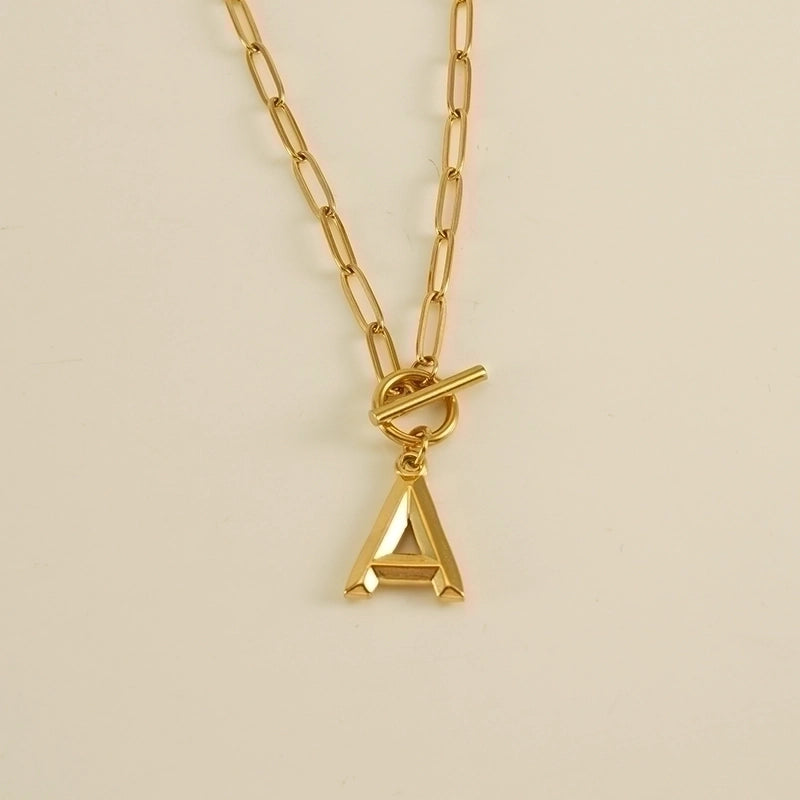 Fashion Letter 304 Stainless Steel Titanium Steel 18K Gold Plated Polishing Gold Plated Pendant Necklace