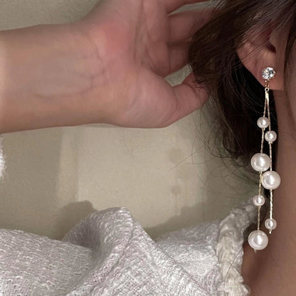 1 Pair Minimalist Round Inlay Alloy Pearl Zircon Drop Earrings