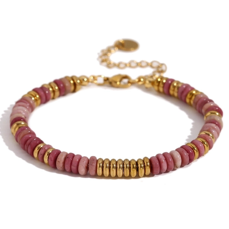 Retro Ethnic Style Geometric Stainless Steel Natural Stone 18K Gold Plated Bracelets In Bulk