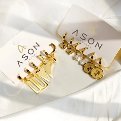 Fashion Triangle Round Heart Shape Stainless Steel Rhinestones Drop Earrings 1 Pair