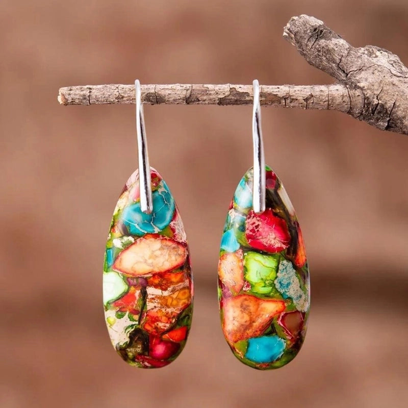 1 Pair Classic Style Water Droplets Patchwork Agate Drop Earrings