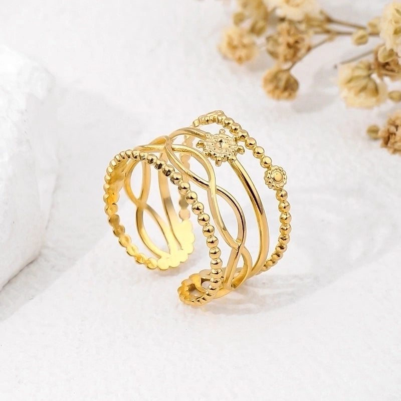 2 Pieces 304 Stainless Steel 18K Gold Plated Beach Minimalist Plating Cross Simple Lines Rings