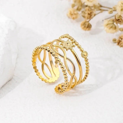 2 Pieces 304 Stainless Steel 18K Gold Plated Beach Minimalist Plating Cross Simple Lines Rings