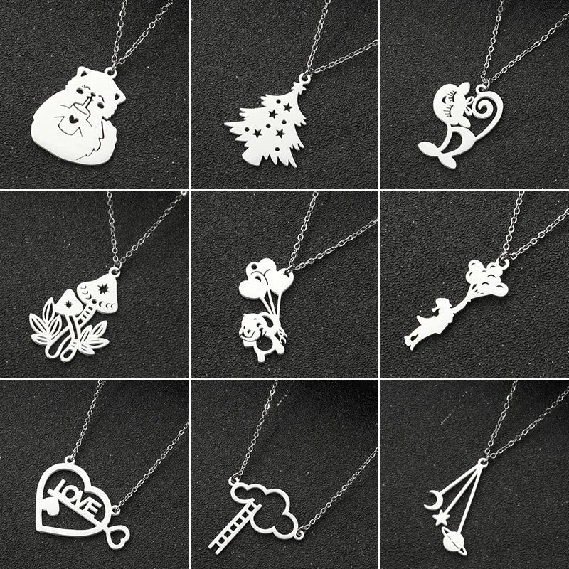 Titanium Steel Fashion Plating Hollow Out Human Face Letter Moon Pendant Necklace