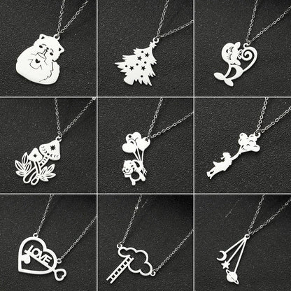 Titanium Steel Fashion Plating Hollow Out Human Face Letter Moon Pendant Necklace