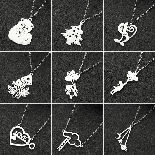 Titanium Steel Fashion Plating Hollow Out Human Face Letter Moon Pendant Necklace