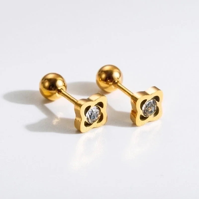 1 Pair Commute Rabbit Heart Shape Crown 304 Stainless Steel 18K Gold Plated Ear Studs