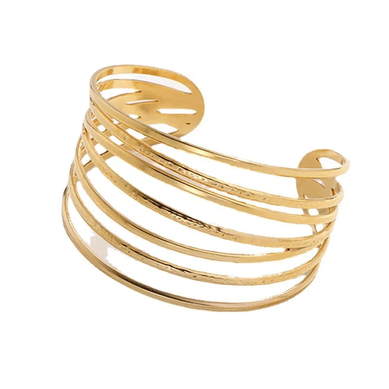 2 Pieces Expressive Stripe Stainless Steel Electroplating Bangles